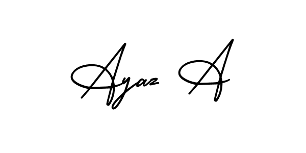 You should practise on your own different ways (AmerikaSignatureDemo-Regular) to write your name (Ayaz A) in signature. don't let someone else do it for you. Ayaz A signature style 3 images and pictures png