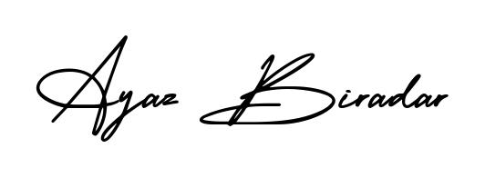 The AmerikaSignatureDemo-Regular handwriting style adds charm and authenticity to name Ayaz Biradar. A wonderful choice for personal thank-you notes. Ayaz Biradar signature style 3 images and pictures png