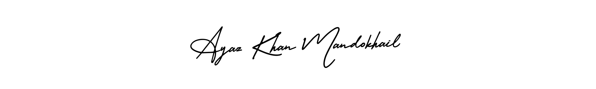 This is the best signature style for the Ayaz Khan Mandokhail name. Also you like these signature font (AmerikaSignatureDemo-Regular). Mix name signature. Ayaz Khan Mandokhail signature style 3 images and pictures png