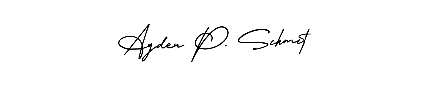 How to make Ayden P. Schmit name signature. Use AmerikaSignatureDemo-Regular style for creating short signs online. This is the latest handwritten sign. Ayden P. Schmit signature style 3 images and pictures png