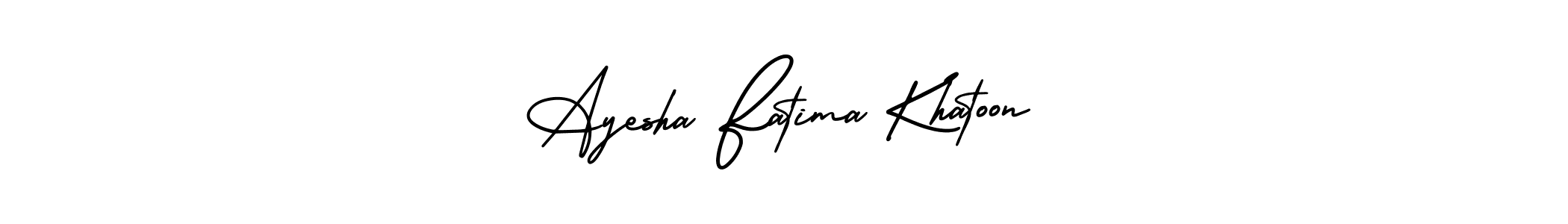 You should practise on your own different ways (AmerikaSignatureDemo-Regular) to write your name (Ayesha Fatima Khatoon) in signature. don't let someone else do it for you. Ayesha Fatima Khatoon signature style 3 images and pictures png