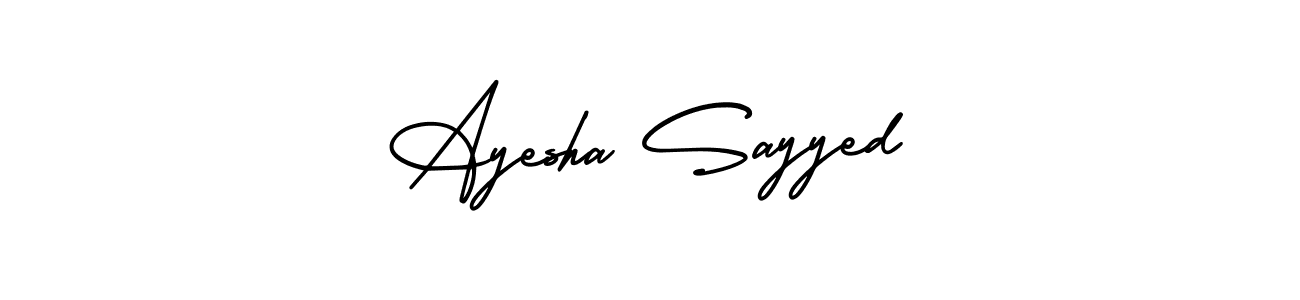 You should practise on your own different ways (AmerikaSignatureDemo-Regular) to write your name (Ayesha Sayyed) in signature. don't let someone else do it for you. Ayesha Sayyed signature style 3 images and pictures png