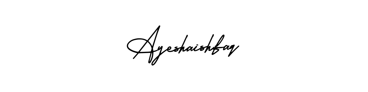 You should practise on your own different ways (AmerikaSignatureDemo-Regular) to write your name (Ayeshaishfaq) in signature. don't let someone else do it for you. Ayeshaishfaq signature style 3 images and pictures png