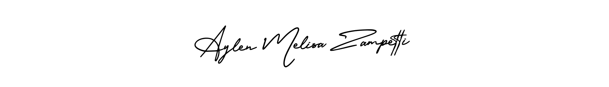 You should practise on your own different ways (AmerikaSignatureDemo-Regular) to write your name (Aylen Melisa Zampetti) in signature. don't let someone else do it for you. Aylen Melisa Zampetti signature style 3 images and pictures png