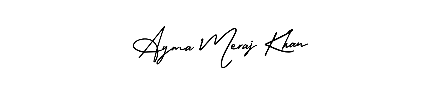You should practise on your own different ways (AmerikaSignatureDemo-Regular) to write your name (Ayma Meraj Khan) in signature. don't let someone else do it for you. Ayma Meraj Khan signature style 3 images and pictures png