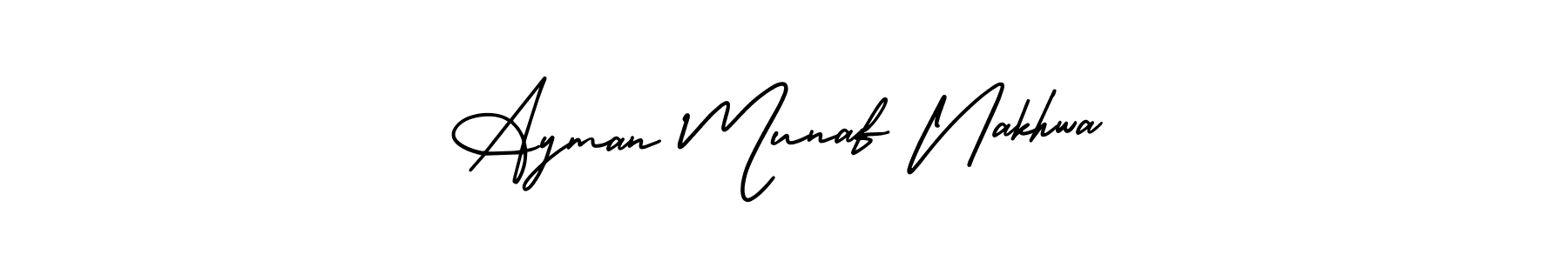 It looks lik you need a new signature style for name Ayman Munaf Nakhwa. Design unique handwritten (AmerikaSignatureDemo-Regular) signature with our free signature maker in just a few clicks. Ayman Munaf Nakhwa signature style 3 images and pictures png