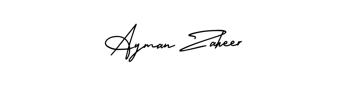 You should practise on your own different ways (AmerikaSignatureDemo-Regular) to write your name (Ayman Zaheer) in signature. don't let someone else do it for you. Ayman Zaheer signature style 3 images and pictures png