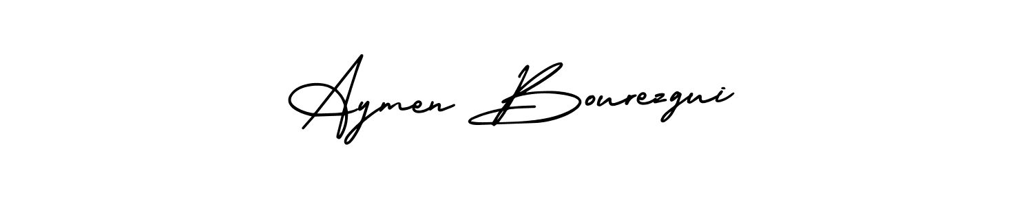 The best way (AmerikaSignatureDemo-Regular) to make a short signature is to pick only two or three words in your name. The name Aymen Bourezgui include a total of six letters. For converting this name. Aymen Bourezgui signature style 3 images and pictures png