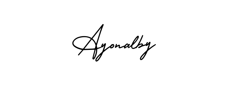 The best way (AmerikaSignatureDemo-Regular) to make a short signature is to pick only two or three words in your name. The name Ayonalby include a total of six letters. For converting this name. Ayonalby signature style 3 images and pictures png