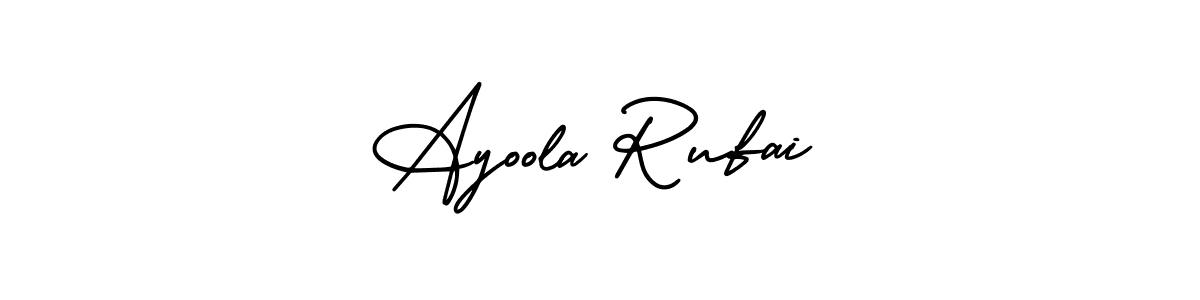 The best way (AmerikaSignatureDemo-Regular) to make a short signature is to pick only two or three words in your name. The name Ayoola Rufai include a total of six letters. For converting this name. Ayoola Rufai signature style 3 images and pictures png