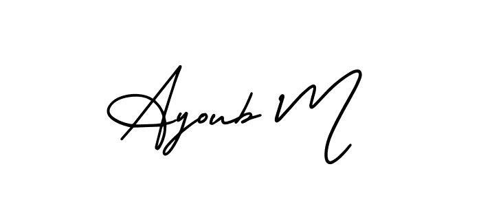 How to make Ayoub M name signature. Use AmerikaSignatureDemo-Regular style for creating short signs online. This is the latest handwritten sign. Ayoub M signature style 3 images and pictures png