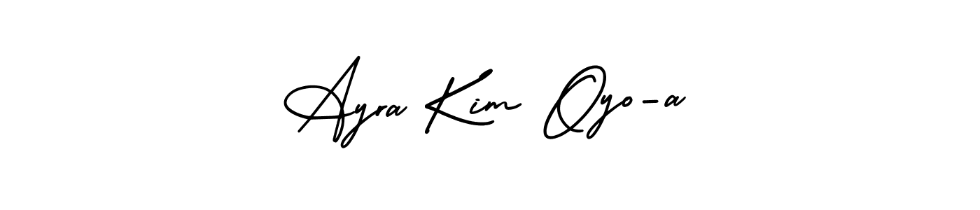 This is the best signature style for the Ayra Kim Oyo-a name. Also you like these signature font (AmerikaSignatureDemo-Regular). Mix name signature. Ayra Kim Oyo-a signature style 3 images and pictures png