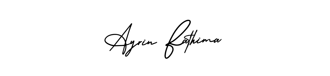 You should practise on your own different ways (AmerikaSignatureDemo-Regular) to write your name (Ayrin Fathima) in signature. don't let someone else do it for you. Ayrin Fathima signature style 3 images and pictures png