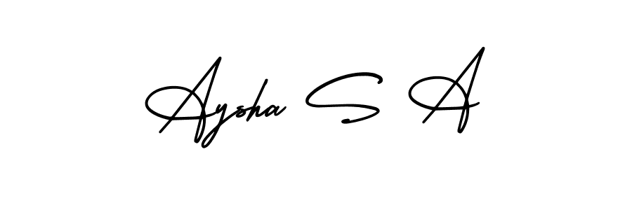 You should practise on your own different ways (AmerikaSignatureDemo-Regular) to write your name (Aysha S A) in signature. don't let someone else do it for you. Aysha S A signature style 3 images and pictures png