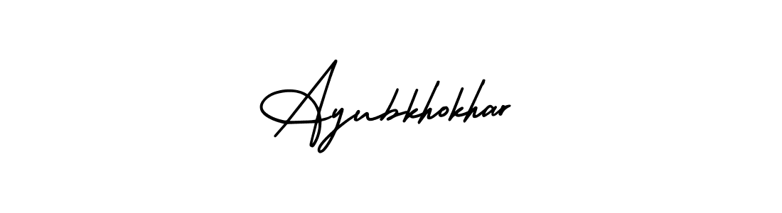 You should practise on your own different ways (AmerikaSignatureDemo-Regular) to write your name (Ayubkhokhar) in signature. don't let someone else do it for you. Ayubkhokhar signature style 3 images and pictures png