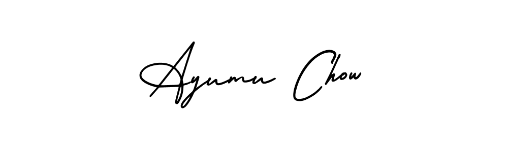 You should practise on your own different ways (AmerikaSignatureDemo-Regular) to write your name (Ayumu Chow) in signature. don't let someone else do it for you. Ayumu Chow signature style 3 images and pictures png