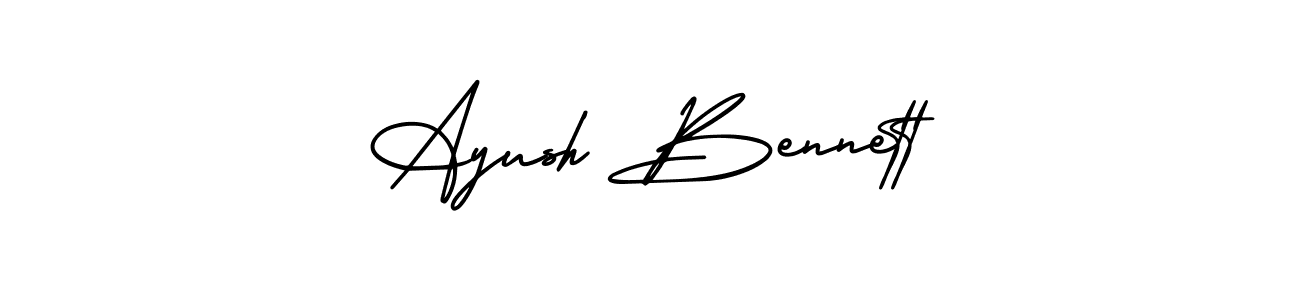 The best way (AmerikaSignatureDemo-Regular) to make a short signature is to pick only two or three words in your name. The name Ayush Bennett include a total of six letters. For converting this name. Ayush Bennett signature style 3 images and pictures png