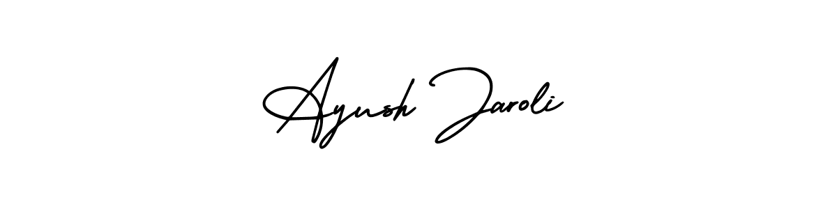 The best way (AmerikaSignatureDemo-Regular) to make a short signature is to pick only two or three words in your name. The name Ayush Jaroli include a total of six letters. For converting this name. Ayush Jaroli signature style 3 images and pictures png