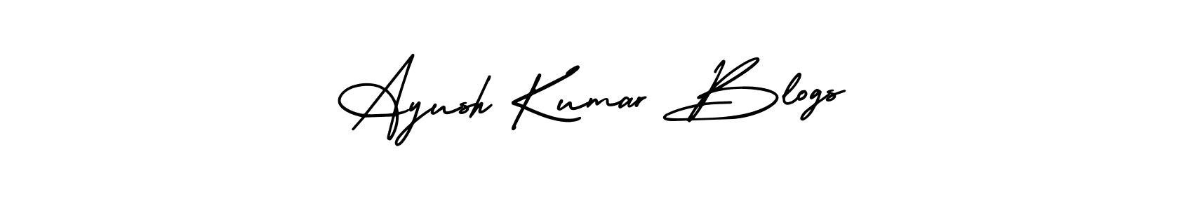 You should practise on your own different ways (AmerikaSignatureDemo-Regular) to write your name (Ayush Kumar Blogs) in signature. don't let someone else do it for you. Ayush Kumar Blogs signature style 3 images and pictures png