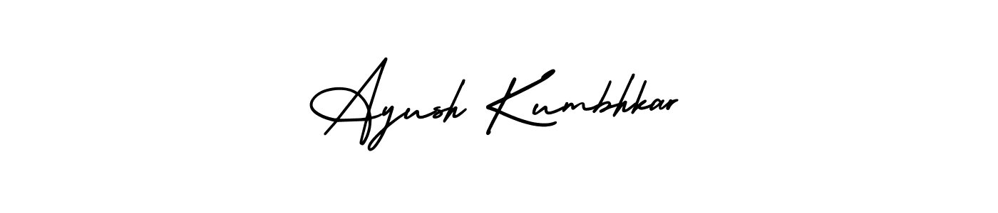 You should practise on your own different ways (AmerikaSignatureDemo-Regular) to write your name (Ayush Kumbhkar) in signature. don't let someone else do it for you. Ayush Kumbhkar signature style 3 images and pictures png