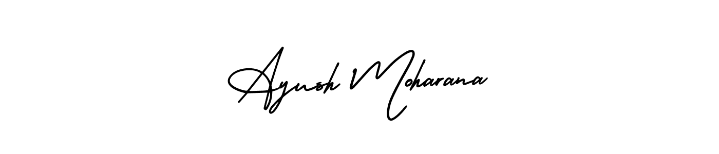 The best way (AmerikaSignatureDemo-Regular) to make a short signature is to pick only two or three words in your name. The name Ayush Moharana include a total of six letters. For converting this name. Ayush Moharana signature style 3 images and pictures png