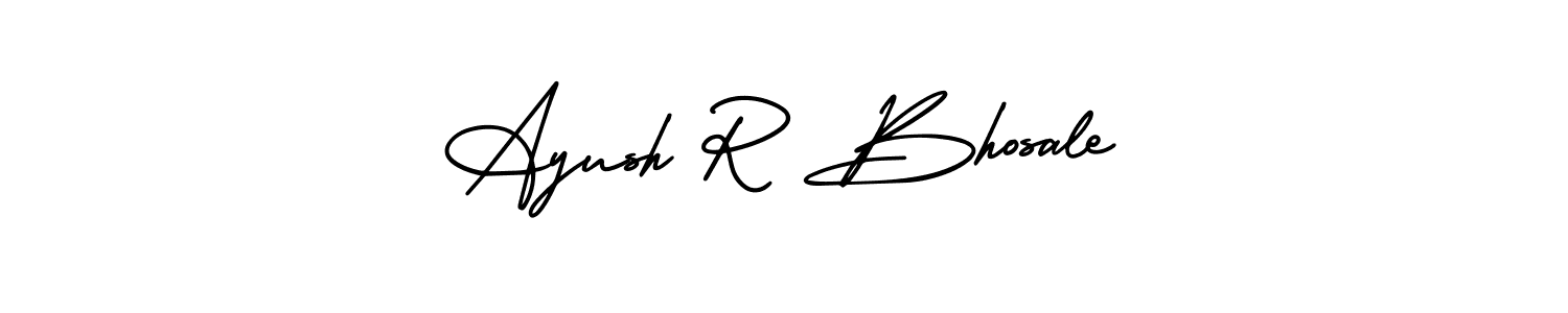 You should practise on your own different ways (AmerikaSignatureDemo-Regular) to write your name (Ayush R Bhosale) in signature. don't let someone else do it for you. Ayush R Bhosale signature style 3 images and pictures png