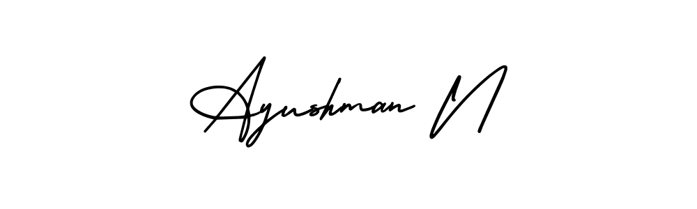 Similarly AmerikaSignatureDemo-Regular is the best handwritten signature design. Signature creator online .You can use it as an online autograph creator for name Ayushman N. Ayushman N signature style 3 images and pictures png