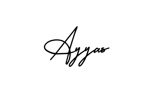 You should practise on your own different ways (AmerikaSignatureDemo-Regular) to write your name (Ayyas) in signature. don't let someone else do it for you. Ayyas signature style 3 images and pictures png