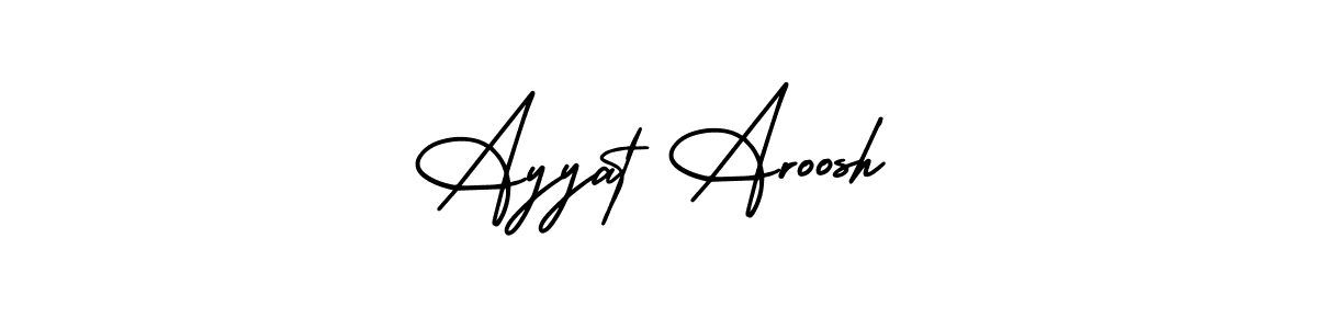 The best way (AmerikaSignatureDemo-Regular) to make a short signature is to pick only two or three words in your name. The name Ayyat Aroosh include a total of six letters. For converting this name. Ayyat Aroosh signature style 3 images and pictures png