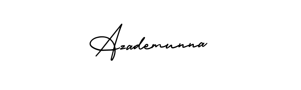 The best way (AmerikaSignatureDemo-Regular) to make a short signature is to pick only two or three words in your name. The name Azademunna include a total of six letters. For converting this name. Azademunna signature style 3 images and pictures png