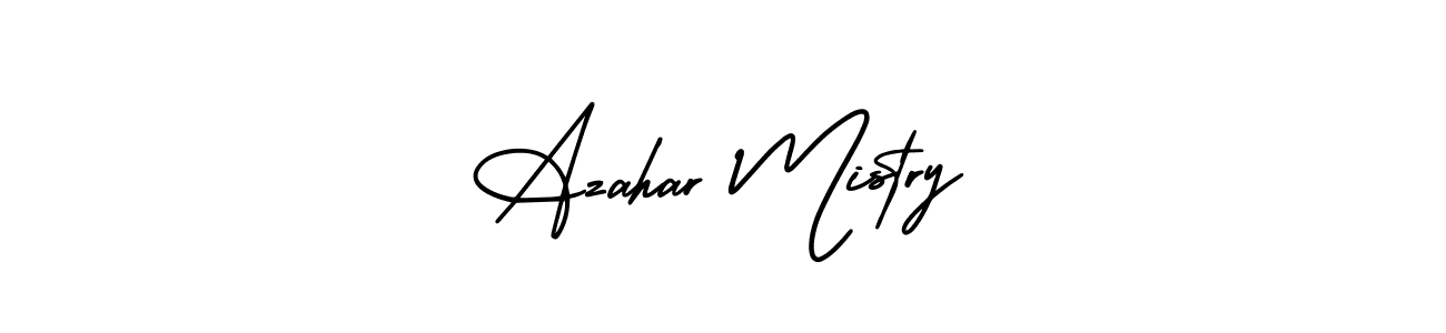 You should practise on your own different ways (AmerikaSignatureDemo-Regular) to write your name (Azahar Mistry) in signature. don't let someone else do it for you. Azahar Mistry signature style 3 images and pictures png