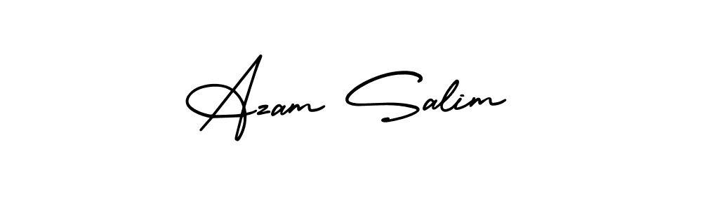 You should practise on your own different ways (AmerikaSignatureDemo-Regular) to write your name (Azam Salim) in signature. don't let someone else do it for you. Azam Salim signature style 3 images and pictures png