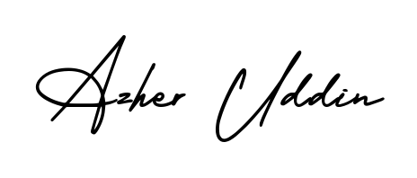 A timeless handwritten aesthetic for Azher Uddin. The AmerikaSignatureDemo-Regular font gives your signature a handcrafted feel with natural curves. Azher Uddin signature style 3 images and pictures png