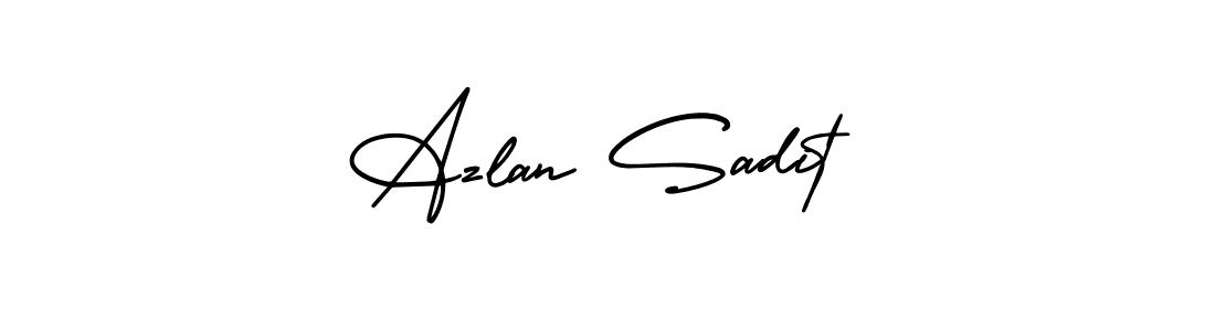 You should practise on your own different ways (AmerikaSignatureDemo-Regular) to write your name (Azlan Sadit) in signature. don't let someone else do it for you. Azlan Sadit signature style 3 images and pictures png