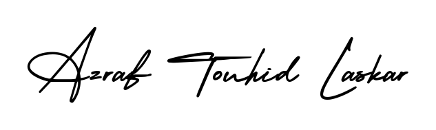 Discover how Azraf Touhid Laskar looks in an executive cursive font (AmerikaSignatureDemo-Regular). Perfect for legal documents, invoices, and certificates. Azraf Touhid Laskar signature style 3 images and pictures png