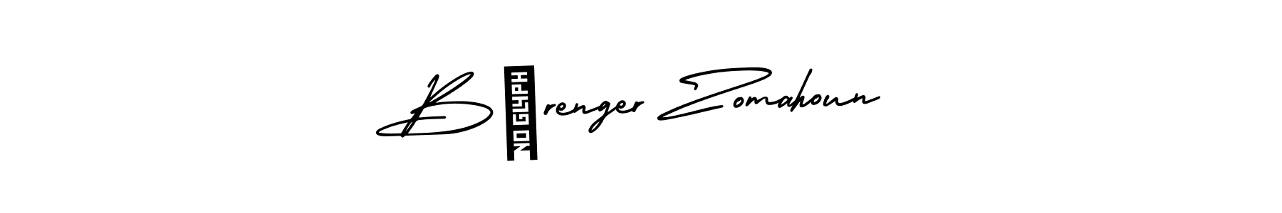 The best way (AmerikaSignatureDemo-Regular) to make a short signature is to pick only two or three words in your name. The name Bérenger Zomahoun include a total of six letters. For converting this name. Bérenger Zomahoun signature style 3 images and pictures png