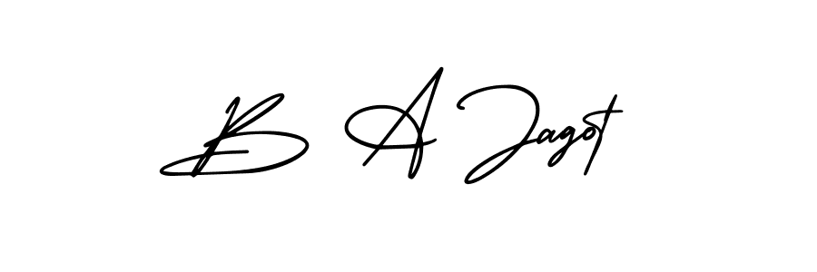 How to make B A Jagot name signature. Use AmerikaSignatureDemo-Regular style for creating short signs online. This is the latest handwritten sign. B A Jagot signature style 3 images and pictures png