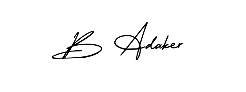 Use a signature maker to create a handwritten signature online. With this signature software, you can design (AmerikaSignatureDemo-Regular) your own signature for name B Adaker. B Adaker signature style 3 images and pictures png