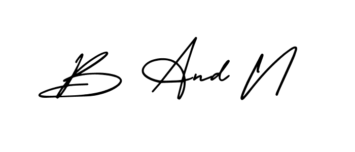 Make a beautiful signature design for name B And N. With this signature (AmerikaSignatureDemo-Regular) style, you can create a handwritten signature for free. B And N signature style 3 images and pictures png