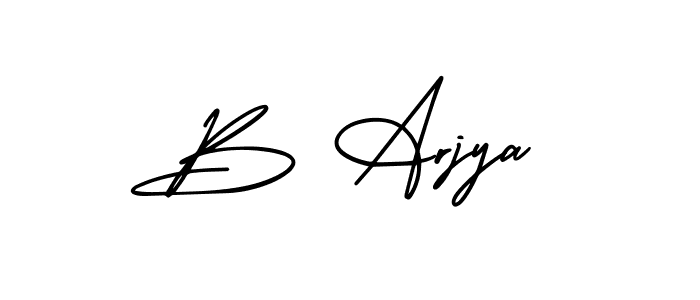 You should practise on your own different ways (AmerikaSignatureDemo-Regular) to write your name (B Arjya) in signature. don't let someone else do it for you. B Arjya signature style 3 images and pictures png