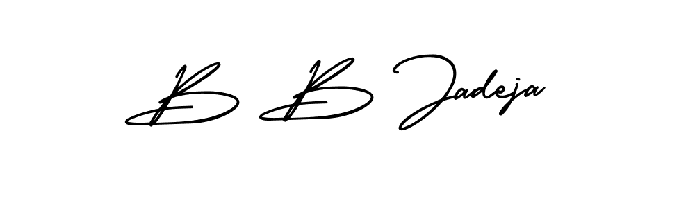 How to make B B Jadeja name signature. Use AmerikaSignatureDemo-Regular style for creating short signs online. This is the latest handwritten sign. B B Jadeja signature style 3 images and pictures png