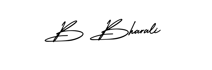 The best way (AmerikaSignatureDemo-Regular) to make a short signature is to pick only two or three words in your name. The name B Bharali include a total of six letters. For converting this name. B Bharali signature style 3 images and pictures png