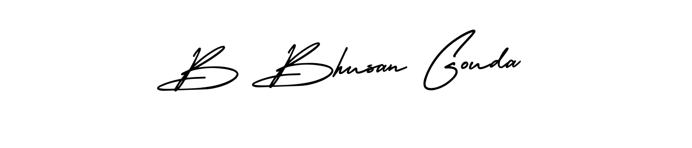 You should practise on your own different ways (AmerikaSignatureDemo-Regular) to write your name (B Bhusan Gouda) in signature. don't let someone else do it for you. B Bhusan Gouda signature style 3 images and pictures png