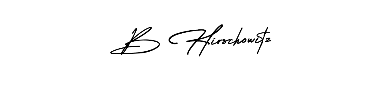 The best way (AmerikaSignatureDemo-Regular) to make a short signature is to pick only two or three words in your name. The name B Hirschowitz include a total of six letters. For converting this name. B Hirschowitz signature style 3 images and pictures png