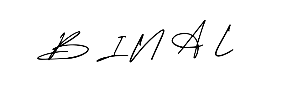 How to make B I N A L name signature. Use AmerikaSignatureDemo-Regular style for creating short signs online. This is the latest handwritten sign. B I N A L signature style 3 images and pictures png