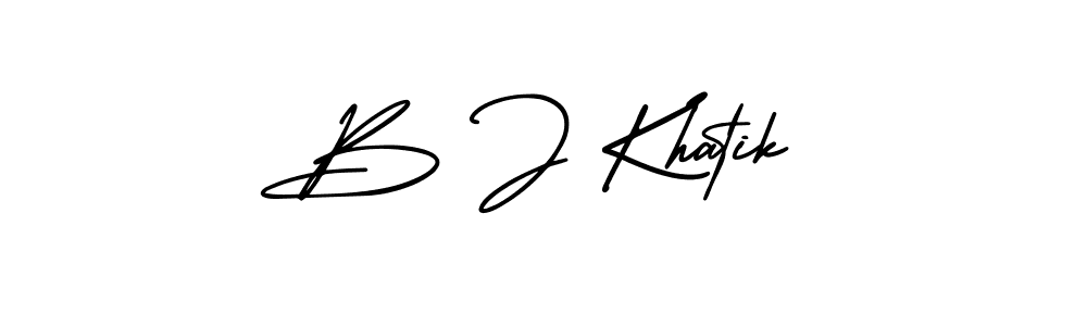 You should practise on your own different ways (AmerikaSignatureDemo-Regular) to write your name (B J Khatik) in signature. don't let someone else do it for you. B J Khatik signature style 3 images and pictures png