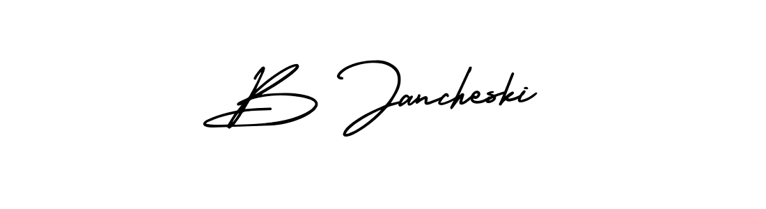 The best way (AmerikaSignatureDemo-Regular) to make a short signature is to pick only two or three words in your name. The name B Jancheski include a total of six letters. For converting this name. B Jancheski signature style 3 images and pictures png