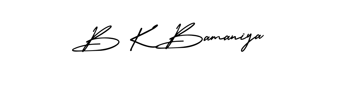 It looks lik you need a new signature style for name B K Bamaniya. Design unique handwritten (AmerikaSignatureDemo-Regular) signature with our free signature maker in just a few clicks. B K Bamaniya signature style 3 images and pictures png