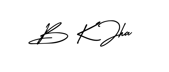 You should practise on your own different ways (AmerikaSignatureDemo-Regular) to write your name (B K Jha) in signature. don't let someone else do it for you. B K Jha signature style 3 images and pictures png
