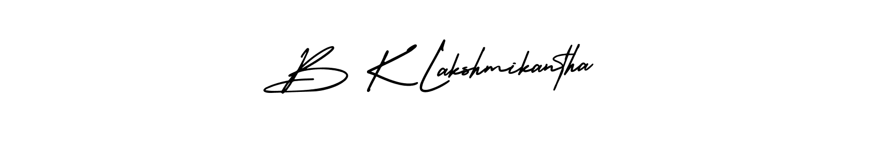 The best way (AmerikaSignatureDemo-Regular) to make a short signature is to pick only two or three words in your name. The name B K Lakshmikantha include a total of six letters. For converting this name. B K Lakshmikantha signature style 3 images and pictures png